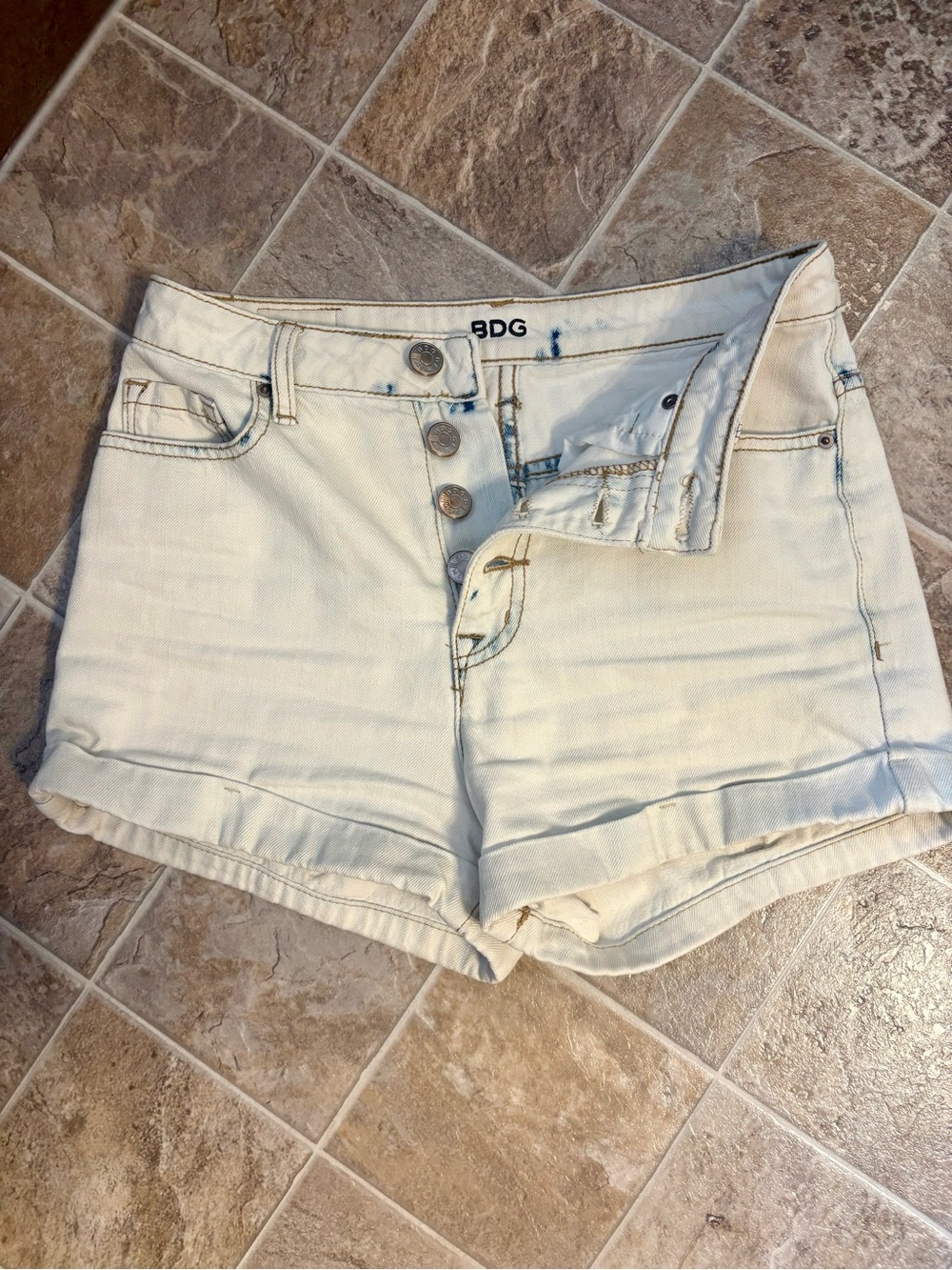 BDG off-white High-Waist Cuffed Denim Shorts
